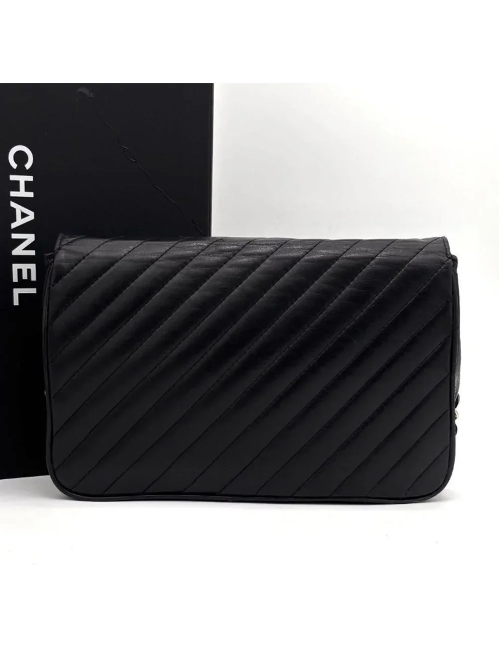 Chanel Mademoiselle Chain Shoulder Bag Black Leather Gold